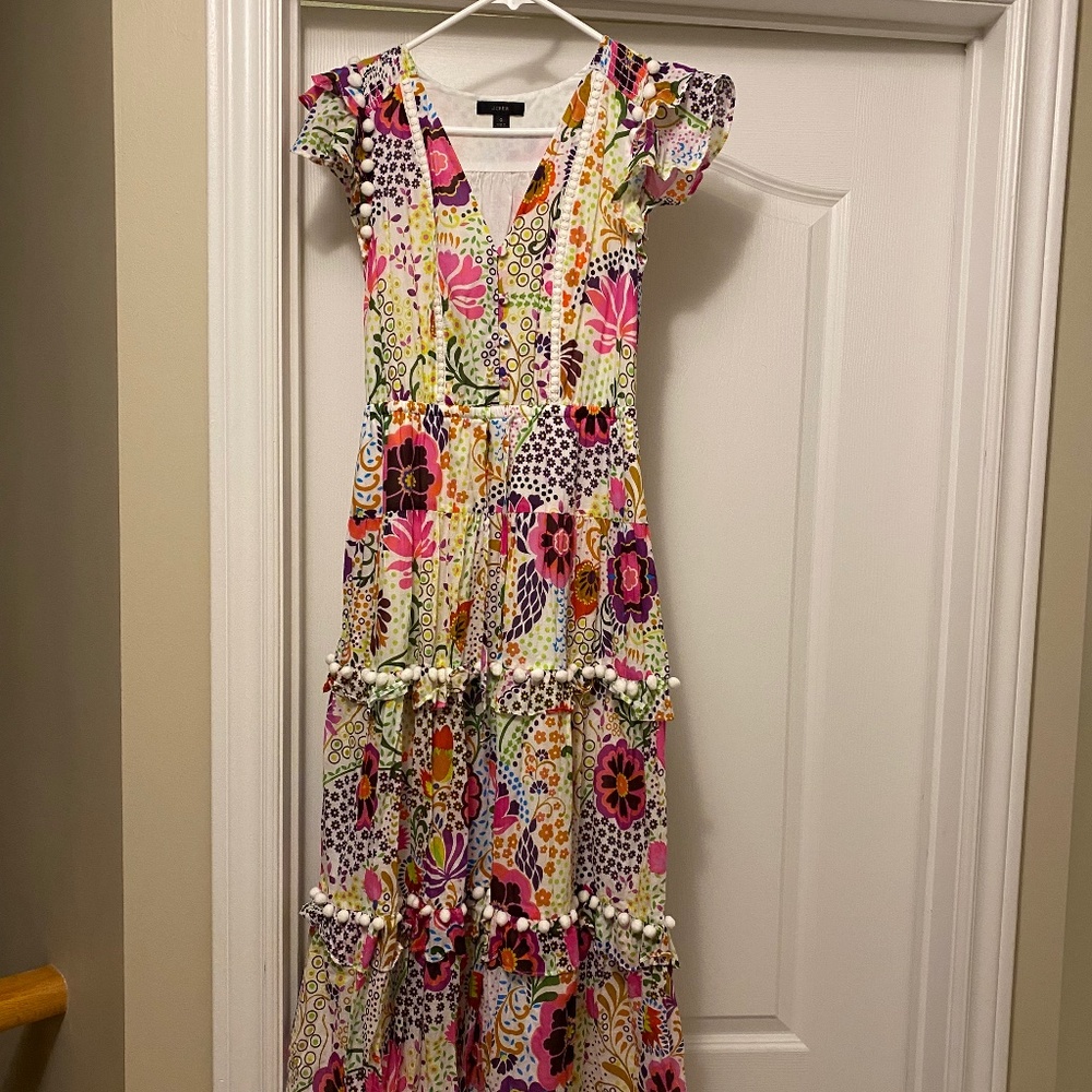 JCrew Pom Pom Ratti Print Maxi Dress size 0